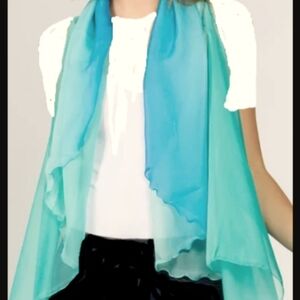 Blue Sheer Chiffon Scarf with Ruffled Edges